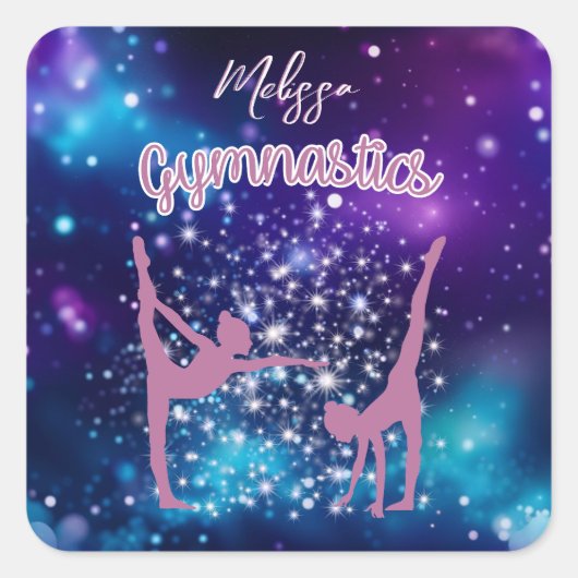Gymnastik Galaxy Lila Türkis Personalisiert Quadratischer Aufkleber (Vorderseite)