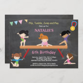 Gymnastik Geburtstag Einladung Pink Gym Party (Vorne/Hinten)