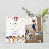 Gymnastik Geburtstags-Foto Einladung (Stehend Vorderseite)