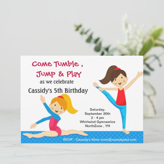 Gymnastik Geburtstagseinladungen Einladung (Stehend Vorderseite)