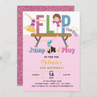 Gymnastik Geburtstagseinladungen - Girl Pink Glitz Einladung