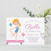 Gymnastik Geburtstagsfeier Einladung mit Pinwheels (Stehend Vorderseite)