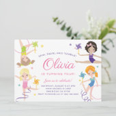 Gymnastik Geburtstagsfeier Einladung mit Pinwheels (Stehend Vorderseite)