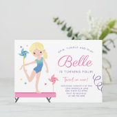 Gymnastik Geburtstagsfeier Einladung mit Pinwheels (Stehend Vorderseite)