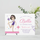 Gymnastik Geburtstagsfeier Einladung mit Pinwheels (Stehend Vorderseite)