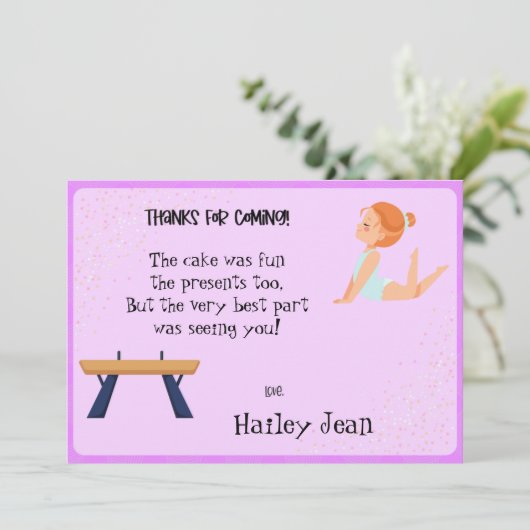 Gymnastik Geburtstagsparty Danke Karte (Stehend Vorderseite)