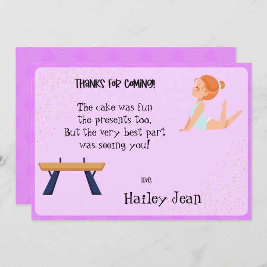 Gymnastik Geburtstagsparty Danke Karte (Vorne/Hinten)