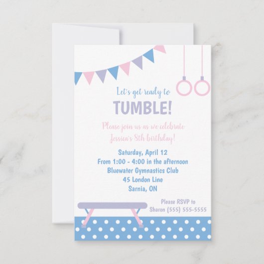 Gymnastik Geburtstagsparty Einladung (Vorderseite)