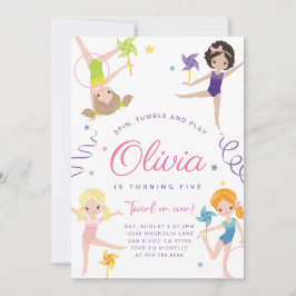 Gymnastik Geburtstagsparty Einladung ・ Pinwheels