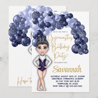 Gymnastik Geburtstagsparty mit Blue Balloon Arch Einladung