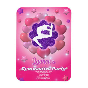 Gymnastik Geburtstagsparty Pink Lila Einladung Magnet