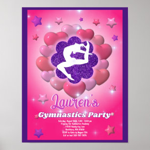Gymnastik Geburtstagsparty Pink Lila Einladung Poster
