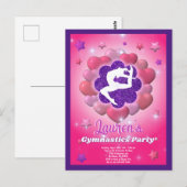Gymnastik Geburtstagsparty Pink Lila Einladung Postkarte (Vorne/Hinten)