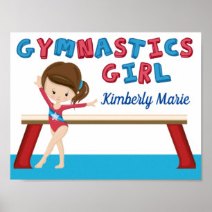 Gymnastik Girl Blue Monogram Niedlich Gymnastensaa Poster