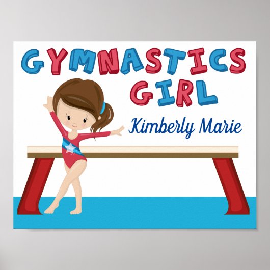 Gymnastik Girl Blue Monogram Niedlich Gymnastensaa Poster (Vorne)