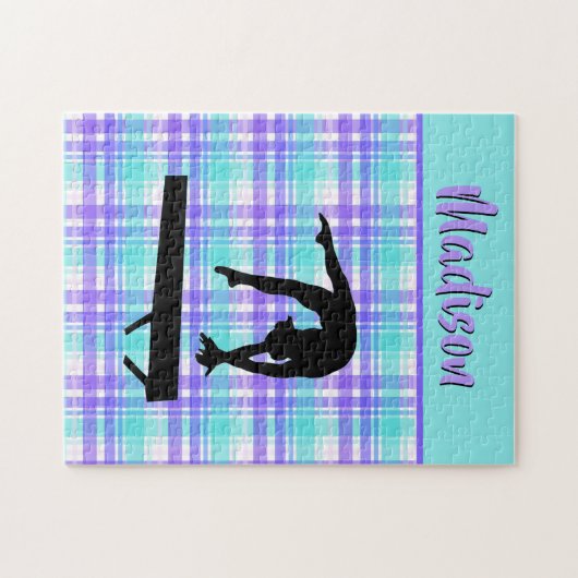 Gymnastik Girl Lilac Lila und Aqua Personalisiert Puzzle (Horizontal)