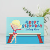 Gymnastik Girl Niedlich Blonde Gymnast Geburtstag Karte (Stehend Vorderseite)
