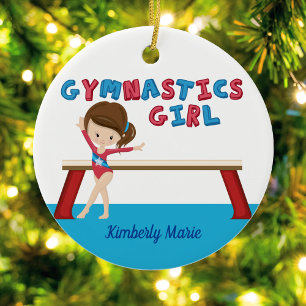 Gymnastik Girl Niedlich Blue Monogram Gymnast Keramik Ornament