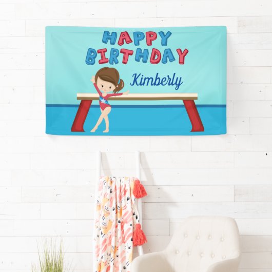Gymnastik Girl Niedlich Custom Happy Birthday Part Banner (Insitu)