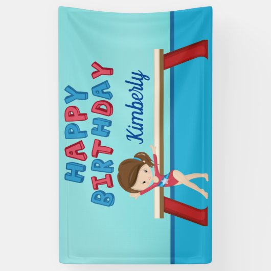 Gymnastik Girl Niedlich Custom Happy Birthday Part Banner (Vertikal)