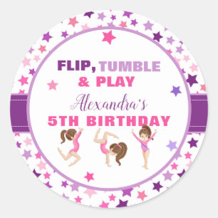 Gymnastik Girl Stars Geburtstagsparty Runder Aufkleber
