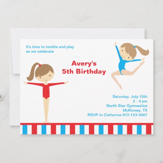 Gymnastik Girls Geburtstagsparty Einladung (Vorderseite)