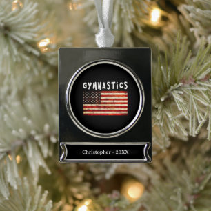 Gymnastik Grunge American USA Flag Banner-Ornament Silber