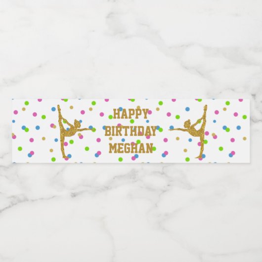 Gymnastik Gymnastik Glitzer Geburtstag Wasserflaschenetikett (Einzelnes Label)