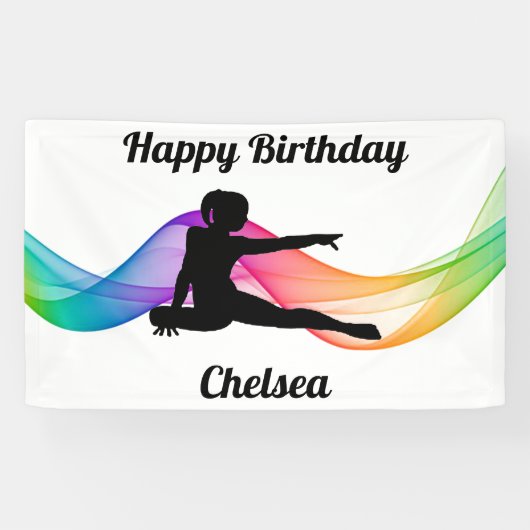 Gymnastik "Happy Birthday" Farbenfrohe Swirf-Banne Banner (Horizontal)