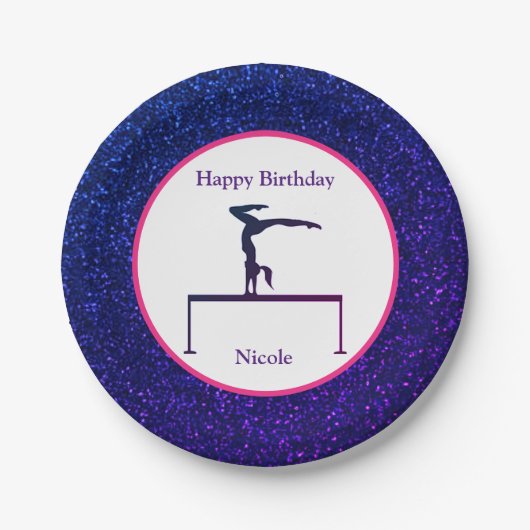 Gymnastik "Happy Birthday" Royal Sparkle Pappteller (Vorderseite)