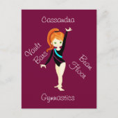 Gymnastik Ingwerhaar, grüne Augen, schwarzes Leo Postkarte (Vorderseite)