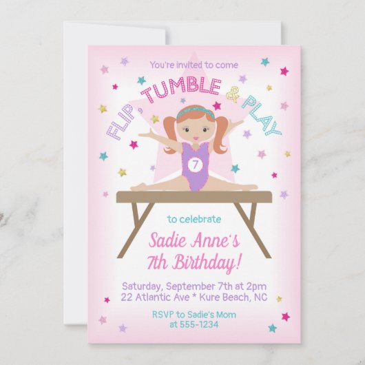Gymnastik Jump Birthday Party Red Hair Einladung (Vorderseite)
