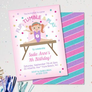 Gymnastik Jump Birthday Party Red Hair Einladung