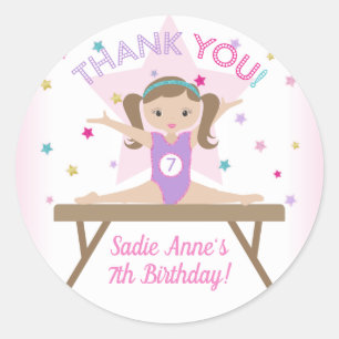 Gymnastik Jump Birthday Party Red Hair Vielen Dank Runder Aufkleber