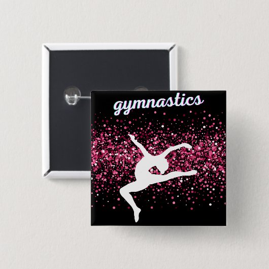 Gymnastik Leap Pink Glitzer Button (Vorne & Hinten)