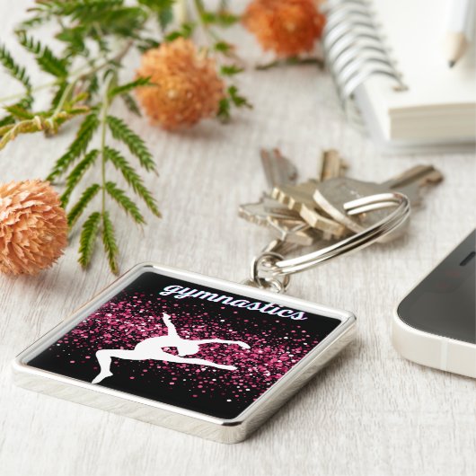 Gymnastik Leap Pink Glitzer Schlüsselanhänger (Seite)