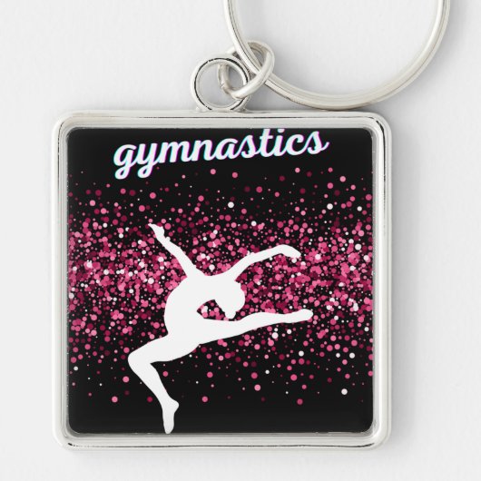 Gymnastik Leap Pink Glitzer Schlüsselanhänger (Vorne)