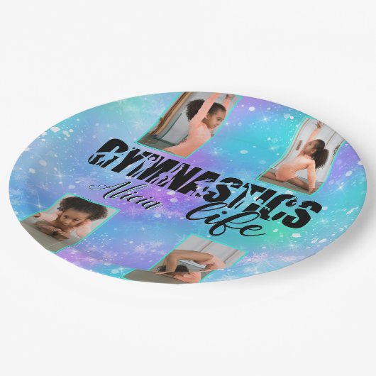 Gymnastik Leben Pastell Personalisierter Name & 4 Pappteller (Schrägansicht)