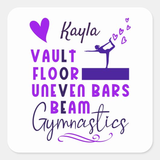 Gymnastik Liebe Vault Floor Uneven Bars Beam Quadratischer Aufkleber (Vorderseite)