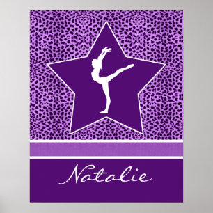 Gymnastik Lila Geparden Druck mit Monogram Poster