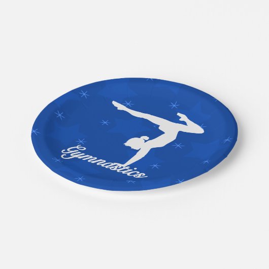 Gymnastik-Mädchen-blaue Sterne Pappteller (Schrägansicht)