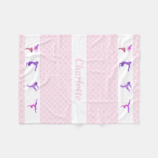 Gymnastik Mädchen Personalisiert Name Rosa Quatref Fleecedecke (Vorderseite (Horizontal))