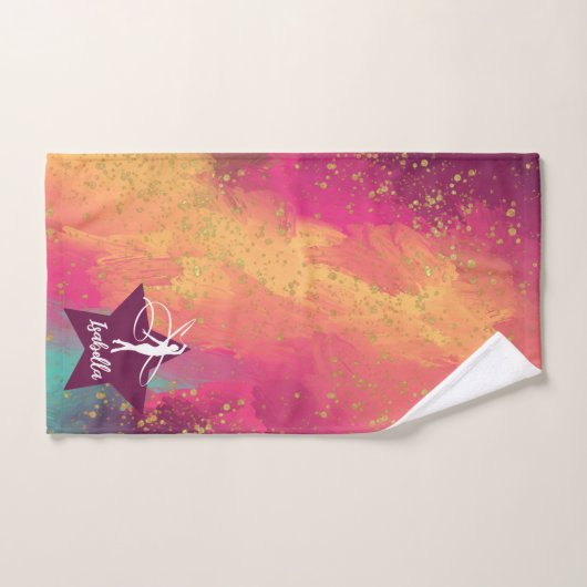 Gymnastik Monogram Name Gold Glitzer Badhandtuch Set (Handtuch)