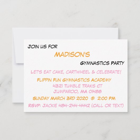 Gymnastik Party Einladung (Rückseite)