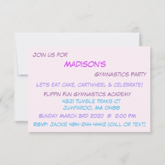 Gymnastik Party Einladung (Rückseite)