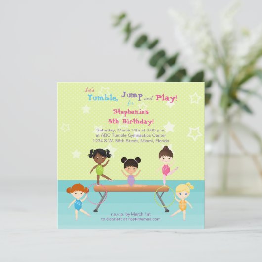 Gymnastik Party Einladung (Stehend Vorderseite)