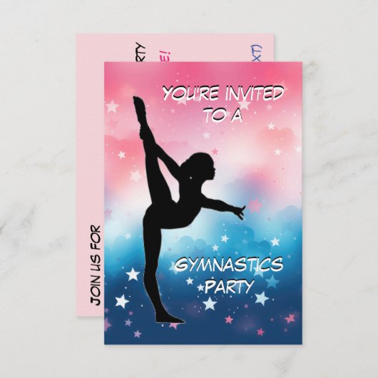 Gymnastik Party Einladung (Vorne/Hinten)