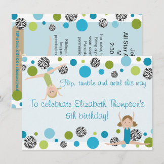 Gymnastik Party Einladung Black, Aqua und Green