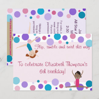 Gymnastik Party Einladung Lila, Aquamarin und Pink