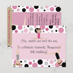 Gymnastik Party Einladung Rosa, Grau und Schwarz